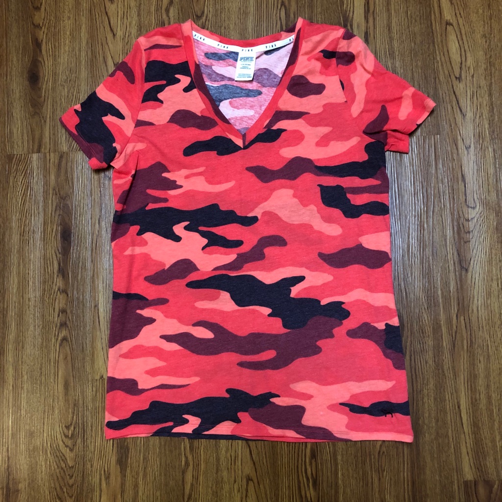 Orange Camo Basic Vneck Tee